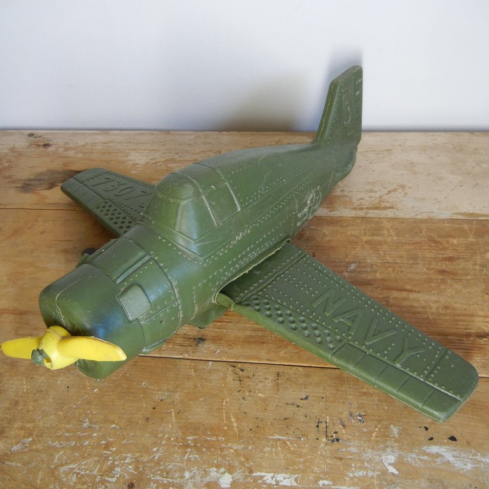 Vintage 1950s/60s plastic blow mold Navy Hellcat Bomber Plane - A J Renzi - 19"